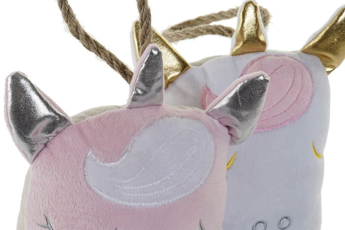 DKD Home Decor Sujetapuertas Kids Unicorn Rosa y Azul 100% Poliéster 8 x 21 x 16 cm (4 Unidades)