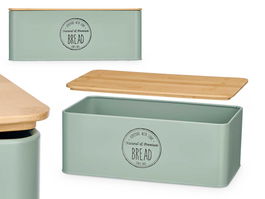 Kinvara Caja Pan Tapa Bambú Metal Verde Menta 33 x 12.5 x 18.5 cm (Set de 4)