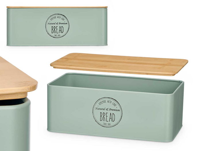 Kinvara Caja Pan Tapa Bambú Metal Verde Menta 33 x 12.5 x 18.5 cm (Set de 4) Kinvara Caja Pan Tapa Bambú Metal Verde Menta 33 x 12.5 x 18.5 cm (Set de 4)