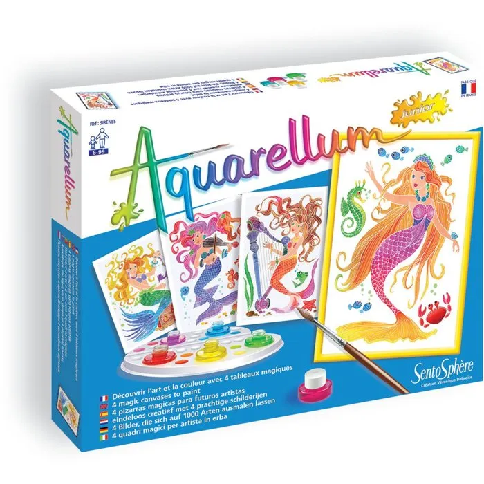 Sentosphere Aquarellum Junior Kit de Acuarelas Sirenas - 5 Colores, Papel Vitela Delineado - Para Mayores de 6 Años