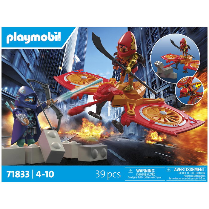 Playmobil 71833 Héroe Dron Lucha Contra Ninja Malvado Set de Acción Ninja con Drones y Accesorios para Niños +4 Años