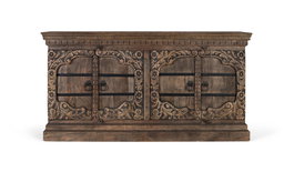 Giner y Colomer Aparador con 4 Puertas de Madera de Mango Maciza, Diseño Rústico y Elegante con Tallas Florales