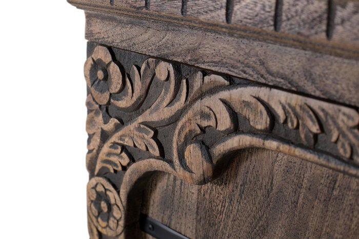 Giner y Colomer Aparador con 4 Puertas de Madera de Mango Maciza, Diseño Rústico y Elegante con Tallas Florales