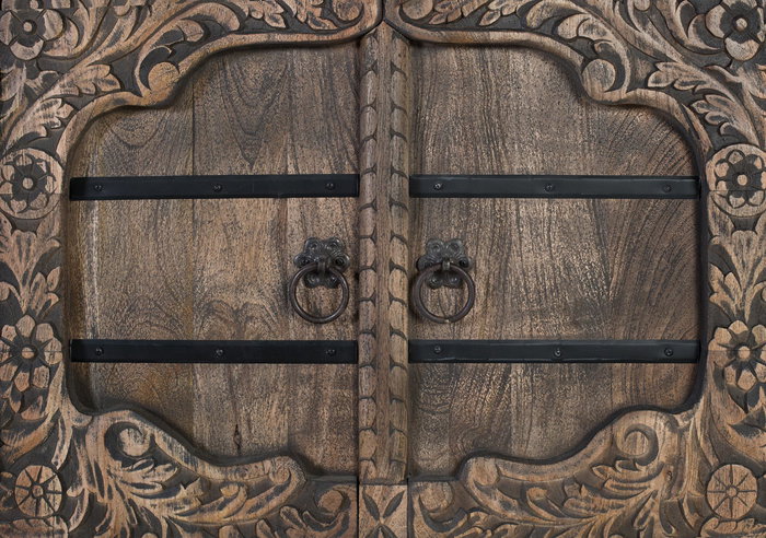 Giner y Colomer Aparador con 4 Puertas de Madera de Mango Maciza, Diseño Rústico y Elegante con Tallas Florales