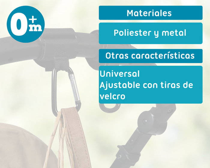 KioKids Mosquetones Universales para Carrito de Bebé con Tiras de Imitación Piel Negra
