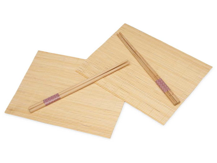 Kinvara Set de Sushi, 4 Palillos y 2 Esterillas de Bambú, Color Madera, 4.5 x 24 x 2.5 cm (Set de 48)