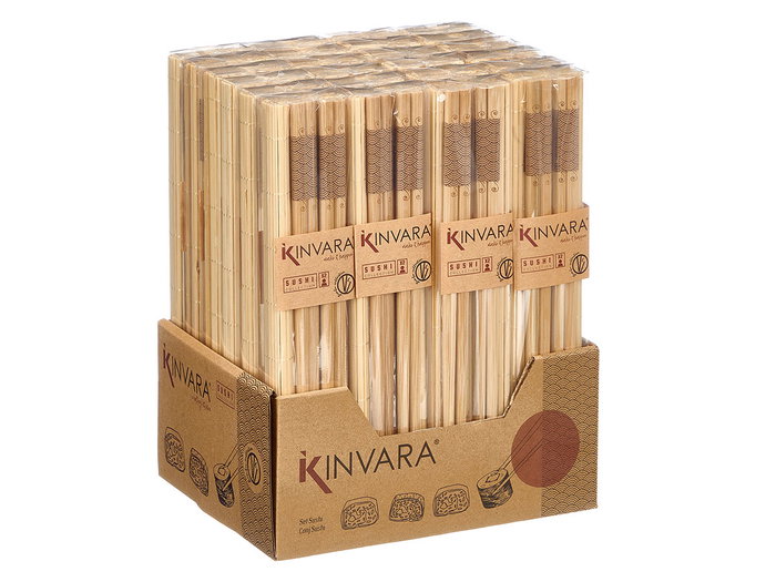 Kinvara Set de Sushi, 4 Palillos y 2 Esterillas de Bambú, Color Madera, 4.5 x 24 x 2.5 cm (Set de 48)