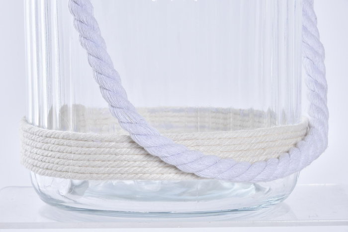 DKD Home Decor Portavelas Básico Natural Transparente Cristal Cuerda Hierro 20 x 21 x 18 cm (6 Unidades)