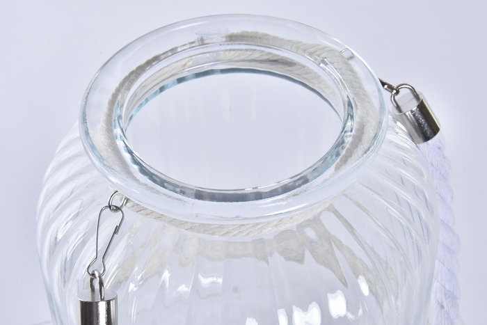 DKD Home Decor Portavelas Básico Natural Transparente Cristal Cuerda Hierro 20 x 21 x 18 cm (6 Unidades)