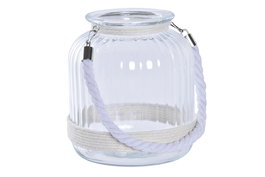 DKD Home Decor Portavelas Básico Natural Transparente Cristal Cuerda Hierro 20 x 21 x 18 cm (6 Unidades)