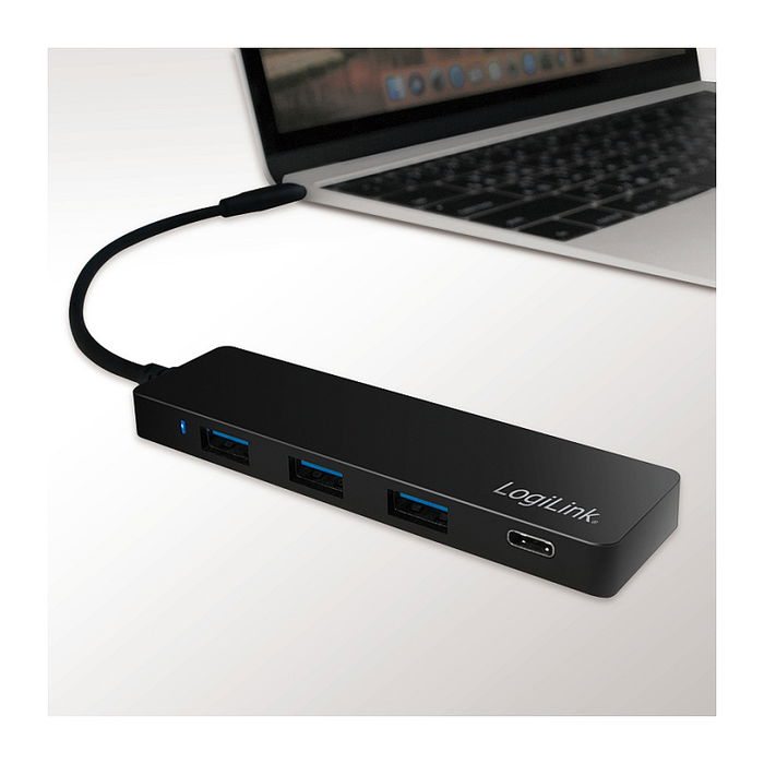 LogiLink Hub USB 3.1 Tipo C con 4 Puertos, 3 USB-A + 1 USB-C, Negro - Ideal para Portátil, PC
