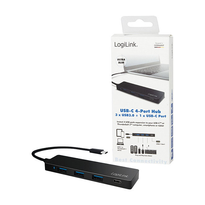 LogiLink UA0311 Hub USB 3.2 Gen 1 con 4 puertos (3x Type-A, 1x Type-C), Negro LogiLink UA0311 Hub USB 3.2 Gen 1 con 4 puertos (3x Type-A, 1x Type-C), Negro