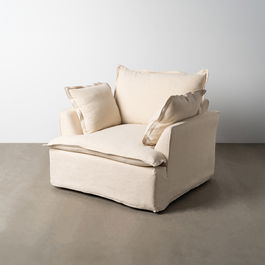 Sillón Beige Madera / Tejido Salón 115 X 109 X 97 cm