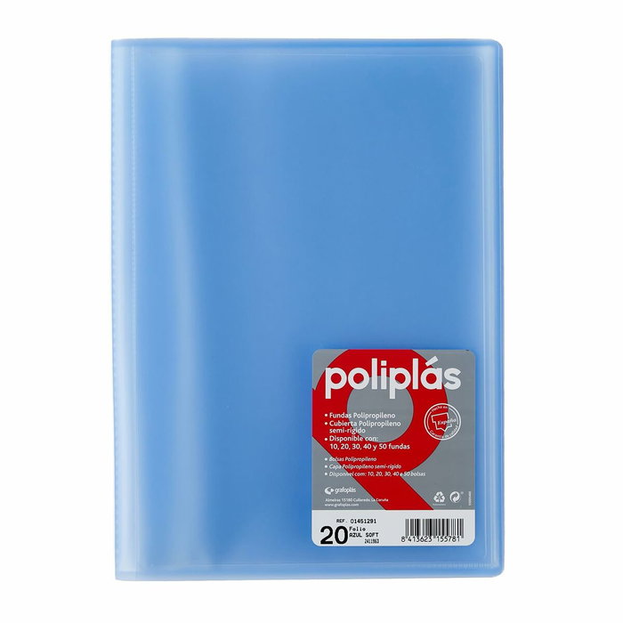 Grafoplás Carpeta con 20 Fundas Poliplás Soldadas Folio Azul Soft