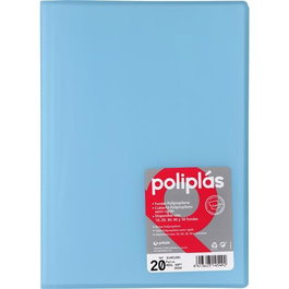 Grafoplás Carpeta con Fundas Folio Poliplás Soldadas 20 Fundas PP Semirrígido Translúcido Azul Soft