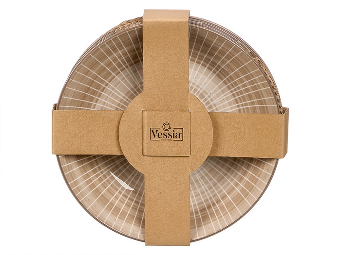 Vessia Plato Hondo de Porcelana, Diseño a Rayas, Color Marrón, Diámetro 20 cm (Set de 24)