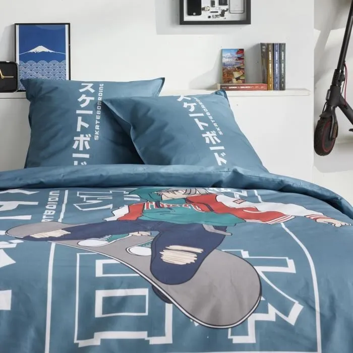 Today TOD3574641268640 Juego de Cama para 2 Personas 240x220 cm Algodón Estampado Japonés Azul