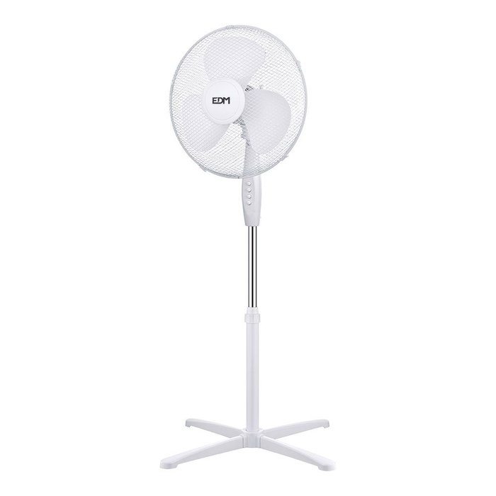 Edm - Pack de 2 Ventiladores de Pie Blancos, 38 W, 3 Velocidades, Ø40 cm, Cabezal Oscilante, Altura Regulable 98-122 cm, Rejilla de Seguridad, Silencioso 30 dB, Flujo Aire 3130 m³/h