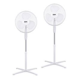 Edm - Pack de 2 Ventiladores de Pie Blancos, 38 W, 3 Velocidades, Ø40 cm, Cabezal Oscilante, Altura Regulable 98-122 cm, Rejilla de Seguridad, Silencioso 30 dB, Flujo Aire 3130 m³/h