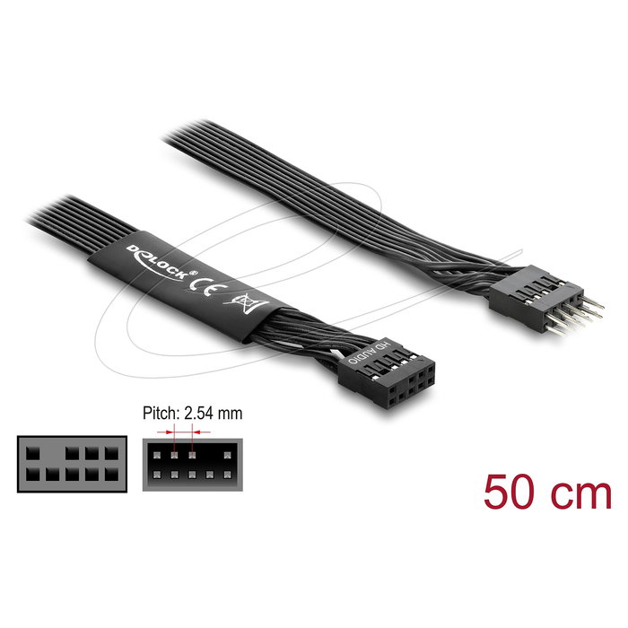 DeLOCK Cable de Extension HD Audio 86055, 9 Pines, 0.5 m, Negro, para Conectar Placa Base