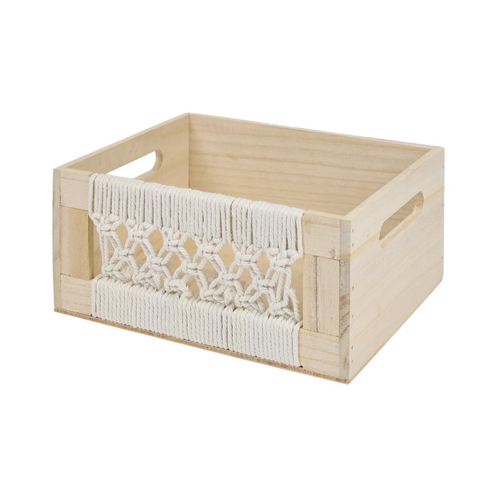 Home Deco Factory Juego 3 Cajas Madera Boho Algodón Paulownia 25-35 cm