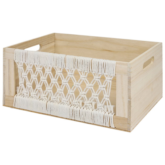 Home Deco Factory Juego 3 Cajas Madera Boho Algodón Paulownia 25-35 cm