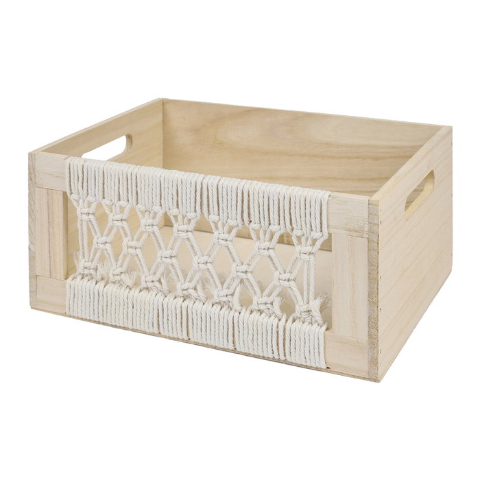 Home Deco Factory Juego 3 Cajas Madera Boho Algodón Paulownia 25-35 cm