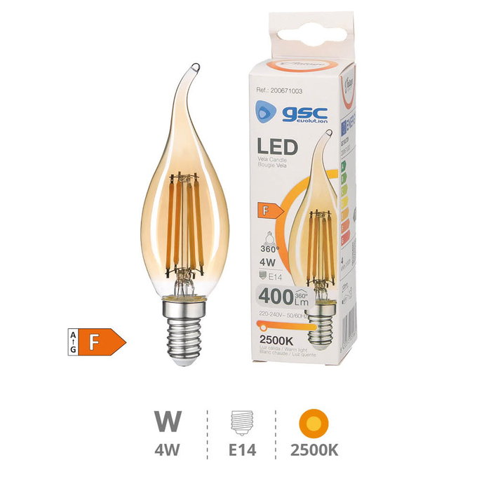 GSC Evolution Bombilla LED vela soplo de viento Vintage 4W E14 2500K