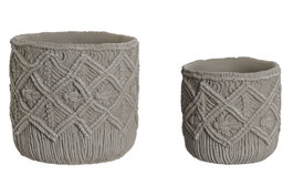 DKD Home Decor Set de 2 Maceteros de Cemento con Macramé Gris Claro