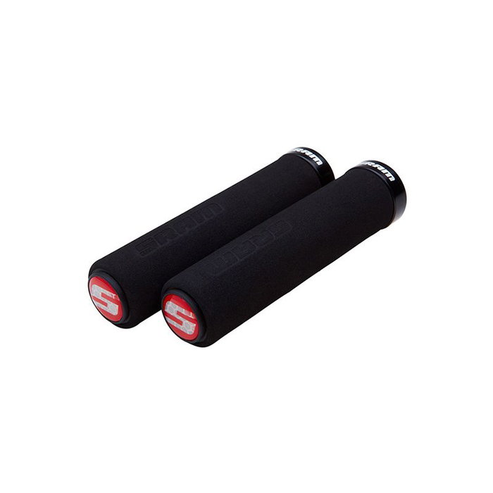 SRAM Foam 129mm Puños de bloqueo negros con abrazadera simple y tapones SRAM Foam 129mm Puños de bloqueo negros con abrazadera simple y tapones