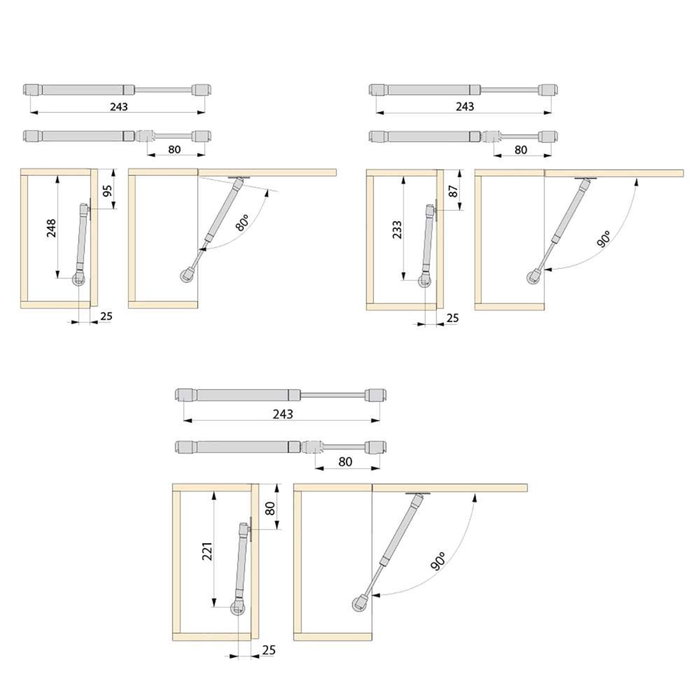 Emuca Lote de 10 pistones para puertas elevables H, 5kg, recorrido 80mm, con enganches, Acero y Plástico, Gris metalizado Emuca Lote de 10 pistones para puertas elevables H, 5kg, recorrido 80mm, con enganches, Acero y Plástico, Gris metalizado