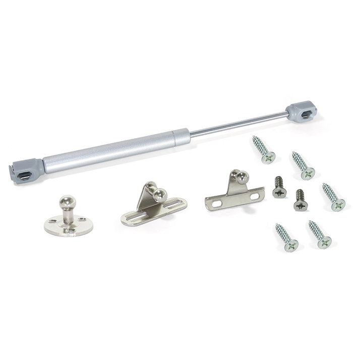 Emuca Lote de 10 pistones para puertas elevables H, 5kg, recorrido 80mm, con enganches, Acero y Plástico, Gris metalizado Emuca Lote de 10 pistones para puertas elevables H, 5kg, recorrido 80mm, con enganches, Acero y Plástico, Gris metalizado