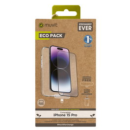 Muvit Funda + Glass Recycletek para iPhone 15 Pro, Fabricada con Material Reciclado y Reciclable, Pack Eco Responsable