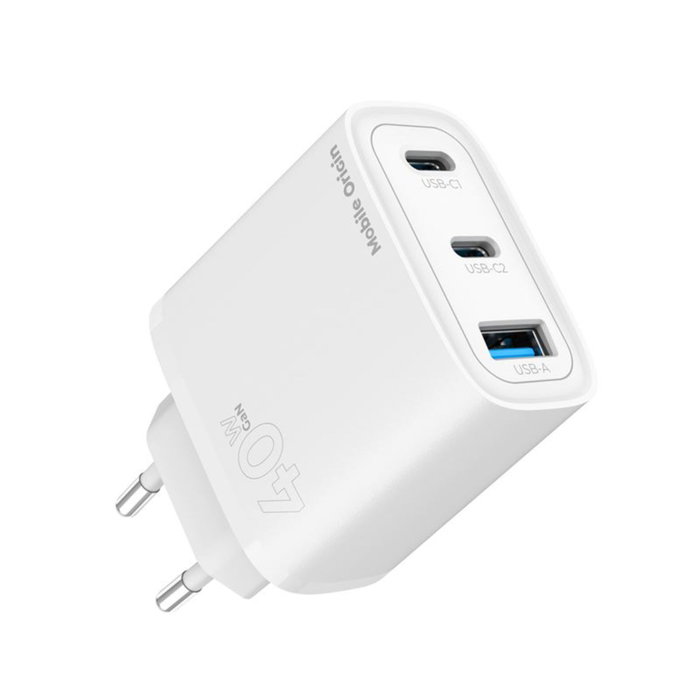 Mobile Origin MO13 Cargador GaN 40W Blanco 1x USB-A + 2x USB-C