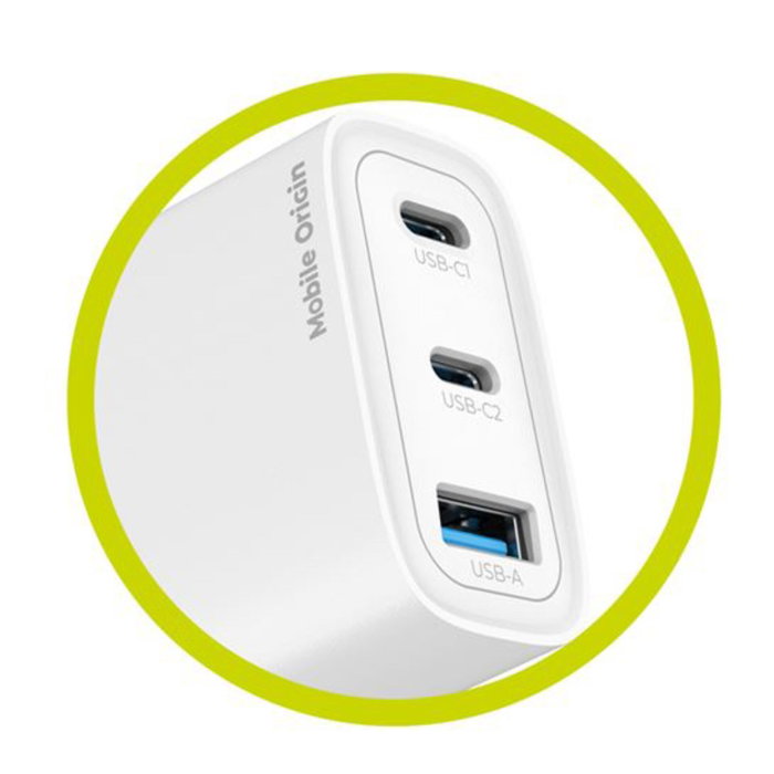 Mobile Origin MO13 Cargador GaN 40W Blanco 1x USB-A + 2x USB-C