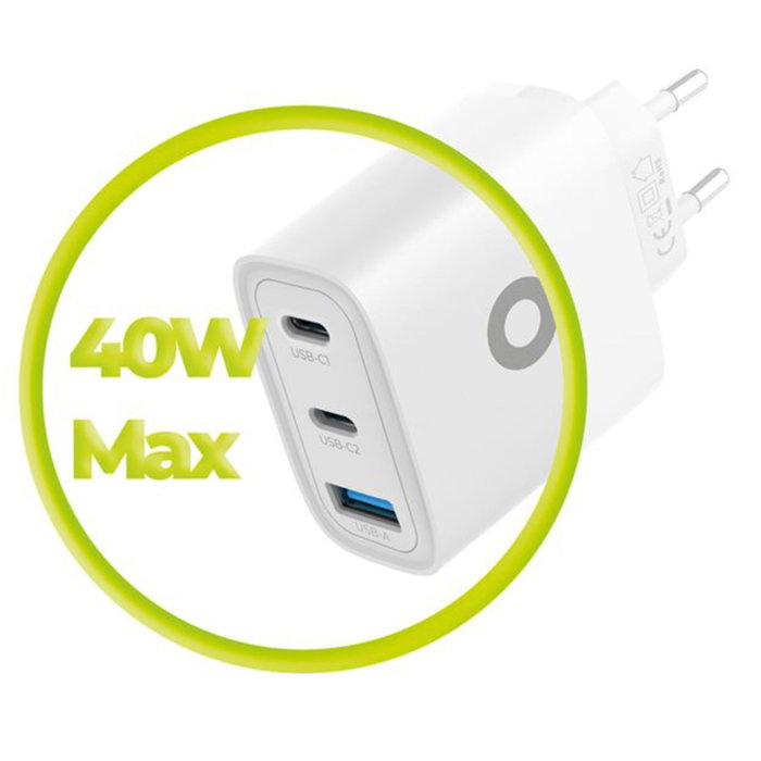 Mobile Origin MO13 Cargador GaN 40W Blanco 1x USB-A + 2x USB-C