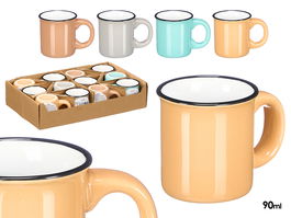 Vessia Taza Cafe 90 Ml con Asa, Borde Negro, Colores Claros Surtidos, Ceramica, 9x6x6 cm (Set de 48)