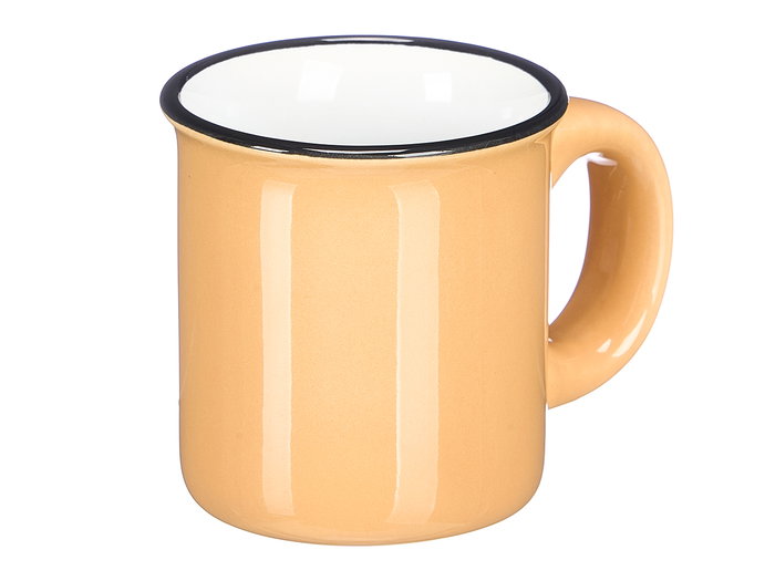 Vessia Taza Cafe 90 Ml con Asa, Borde Negro, Colores Claros Surtidos, Ceramica, 9x6x6 cm (Set de 48)