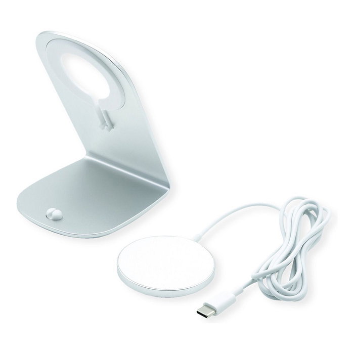 ROLINE Cargador de Inducción Magnética con Soporte 15W, Plata y Blanco ROLINE Cargador de Inducción Magnética con Soporte 15W, Plata y Blanco