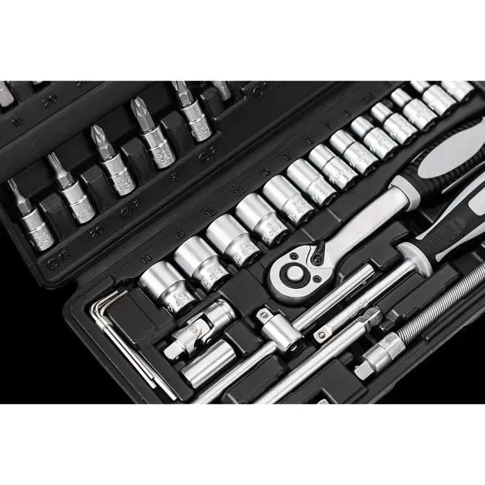 Connex Caja de Llaves y Enchufes con 52 Piezas - Equipo Básico para Bricolaje y Taller