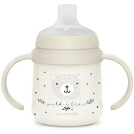 Suavinex - Biberón con Asa Night&Day Wild&Free, 150 ml, para Bebés a Partir de 6 Meses, Color Gris