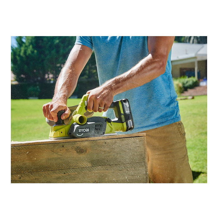 Ryobi R18PL-0 Cepillo Eléctrico de Batería, 18V, Ancho de Cepillado 82 mm, Profundidad 1.6 mm, Velocidad 11000 RPM, con Bolsa de Polvo y 2 Cuchillas