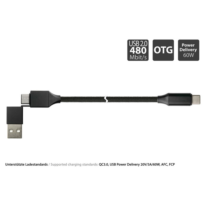 PYTHON Series Cable USB 2.0 de carga y datos QC 3.0 PD 60W, 1m, negro