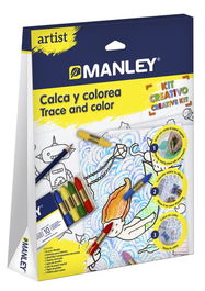 Manley Artist Calca Y Colorea (10 Ceras Manley + 4 Laminas + 2 Plantillas + 1 Lamina Ilustrada + 1 Guia Doodles + 2 Papel Vegetal + 1 Lapiz + 1 Guia Uso) (Set de 6)