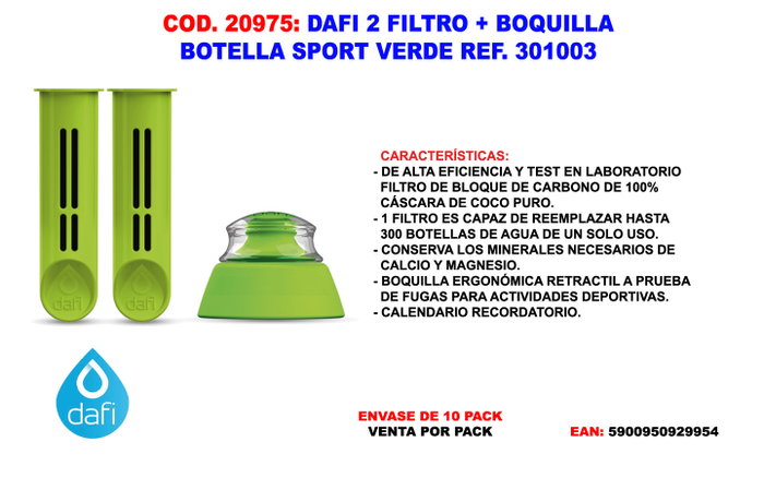 DAFI Finstock 2 Filtros + Boquilla Botella Sport Verde DAFI Finstock 2 Filtros + Boquilla Botella Sport Verde