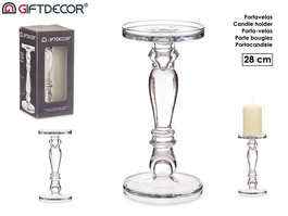 Giftdecor Candelabro Cristal Anillo Transparente 28 cm Alto x 13 cm Ancho (Set de 6)