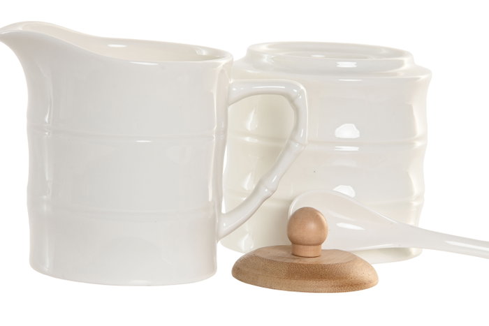 DKD Home Decor Set de 2 Azucareros Pengjia Bambu 2025 Blanco y Natural
