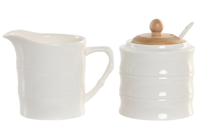 DKD Home Decor Set de 2 Azucareros Pengjia Bambu 2025 Blanco y Natural