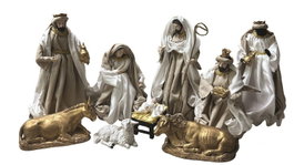 DKD Home Decor Set de Nacimiento de 9 Piezas en Poliéster Blanco y Beige