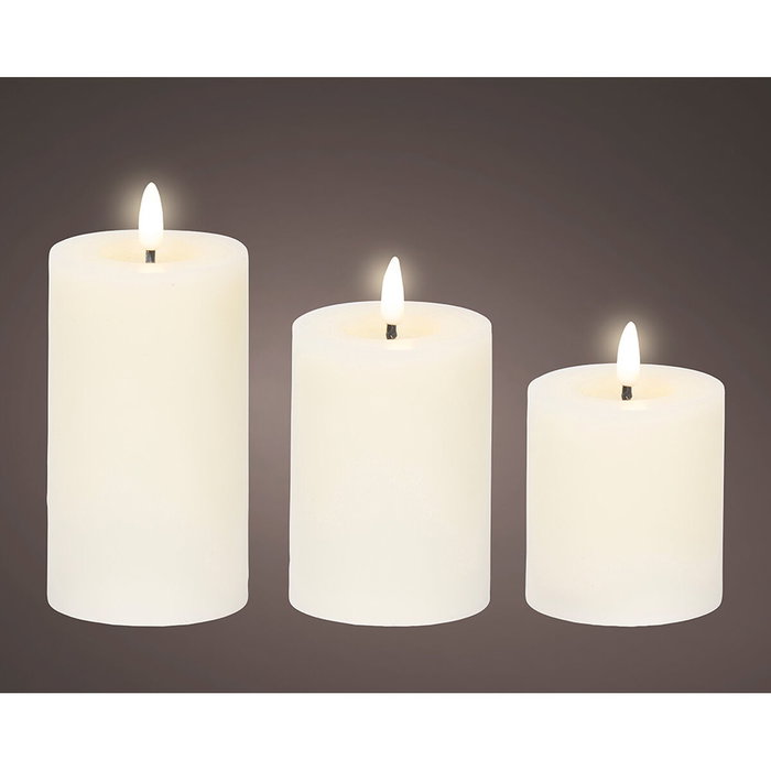 Lumineo Set de 3 Velas de Cera LED Blancas con Luz Cálida Lumineo Set de 3 Velas de Cera LED Blancas con Luz Cálida